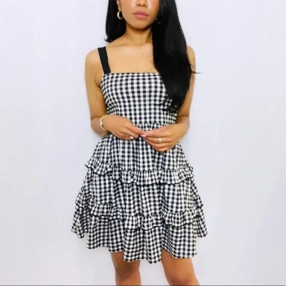 Zara | Black and White Gingham Tiered Mini Dress - Picture 2 of 6